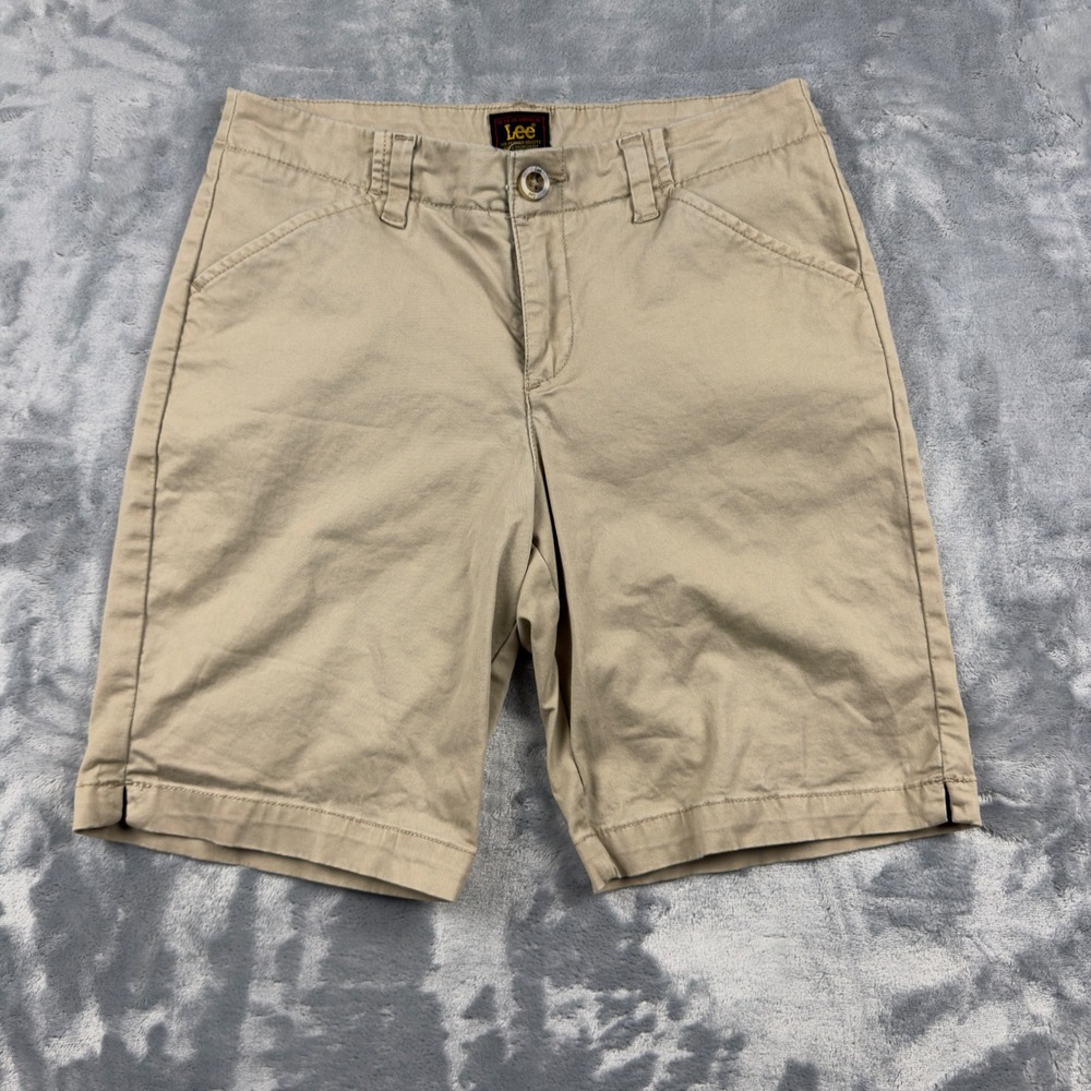Lee Womens Khaki Chino Shorts Size 4 Medium Tan Stretch Cotton Casual Bermuda